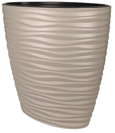 B2C Large Tall Plant Pot Oval Ellipse Dunes Flower Indoor Garden Patio Planter (60cm (Plastic), Taupe)