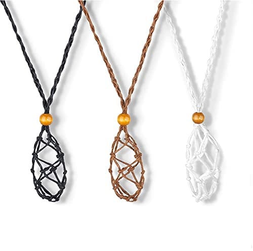 LAIYOHO 3Pcs Necklace Cord Empty Stone Pendant Holders Quartz Crystal Stone Adjustable Necklace Cage Cord for Jewelry Making.