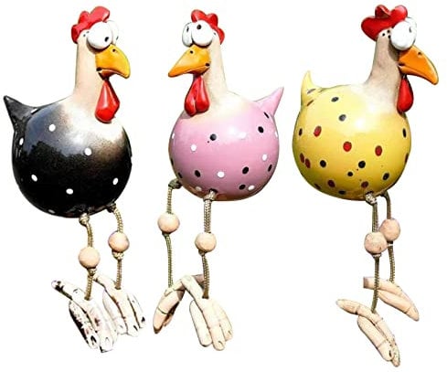 Tianher Huhn Deko Garten, 3 Pcs lustiges Hühner Harz Statue, Gartenstecker Huhn, Hühner Deko für Christmas, Terrassen- Garten- und Balkondekorationen