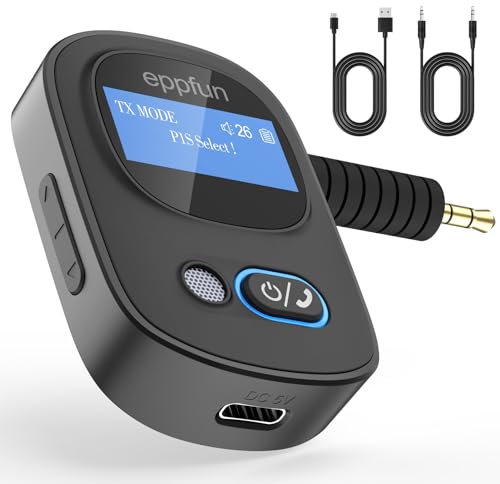 eppfun AK3046G Pro Transmisor Receptor Bluetooth 5.3, Adaptador Audio 3.5mm Jack Aux para TV/PC/Portátil al Avion/Auriculares/Altavoces