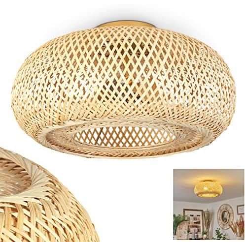 Deckenleuchte Bauro, moderne Deckenlampe aus Metall/Bambus in Goldfarben/Natur, Leuchte im Boho Design mit Lichteffekt, ø40 cm, 1-flammig, 1 x E27, ohne Leuchtmittel