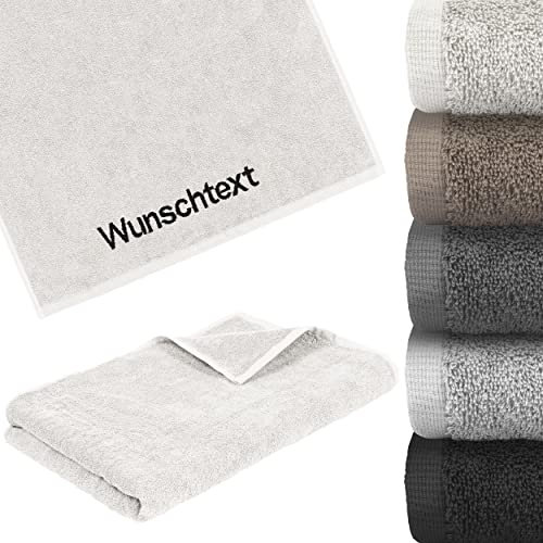 LIQUISIGN Saunatuch mit Name Wunschtext Bestickt | Personalisiertes Handtuch 70 x 200 cm | Saunatuch kuschelig aus 100% Baumwolle | Weiß