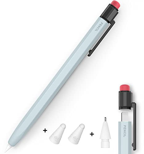 LJFLYXRI Compatible for Apple Pencil 1ST Gen Silicone Sleeve,Roll-Off Prevention Perfect Comfortable Silicone Feel with Pen Clip Protective Case with Replace Nib and Fiber Nib Cover (Sky Blue)