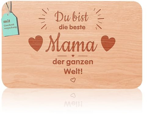 Frühstücksbrettchen mama geschenke | Brotzeitbrett mit Gravur “Du bist die beste Mama der ganzen Welt” | Mutter Geschenke Buchenholz | Geschenkidee ideal für Muttertag Geburtstags Weihnachten