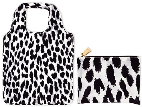 kate spade new york Wiederverwendbare Einkaufstasche, Einkaufstasche mit Reißverschluss-Aufbewahrungstasche, leicht, faltbar, Moderner Leopardenmuster, Einheitsgröße, Tragetasche