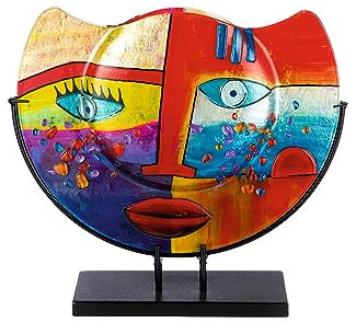 GILDE GLAS art Deko Vase aus Glas auf Metallfuß - Gesichtsvase - Deko Wohnzimmer - Geschenke für Frauen Geburtstag Weihnachten - Mehrfarbig Höhe 35 cm Breite 39 cm