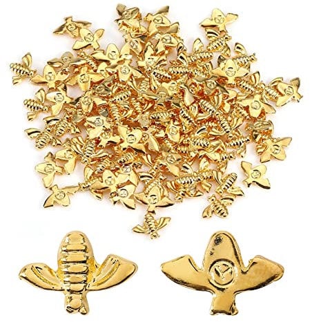 Bee Nail Art,Small Bumble Bees Nail Art Metal Bees Nail Decoration Metal Stick Gold Silver Nail Decals Manicure (Gold (100 pieces))