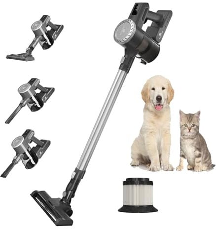 Cordless Vacuum Cleaner 6 in 1, Cordless Hoover 11KPA Suction Power with Rechargeable Battery, 0.4L Dust Cup, 30 Mins Runtime, Lightweight Vacuum for Hardwood Floor Carpet Car Pet Hair, Grey