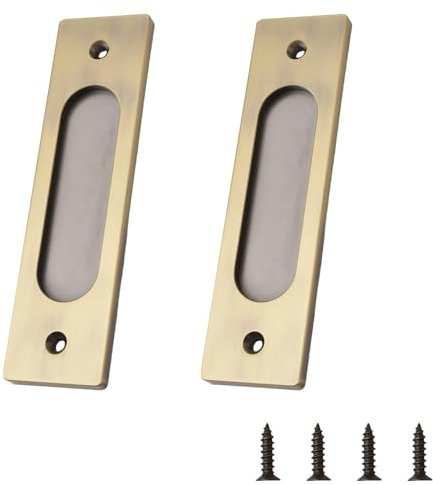 MOROBOR 2 tiradores rectangulares empotrados para puerta corrediza, 15 cm, aleación de aluminio, bronce y tornillos de montaje para puerta corrediza de granero