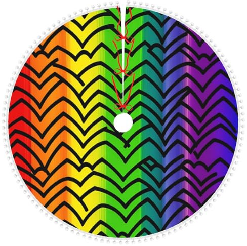 Gay Pride Weihnachtsbaumrock mit Regenbogen-Muster, mit Bommelbesatz, wiederverwendbar, 121,9 cm, Bauernhaus, Weihnachtsbaummatte, Weihnachtsschmuck für Neujahr, Urlaub, Party, Weihnachtsdekoration