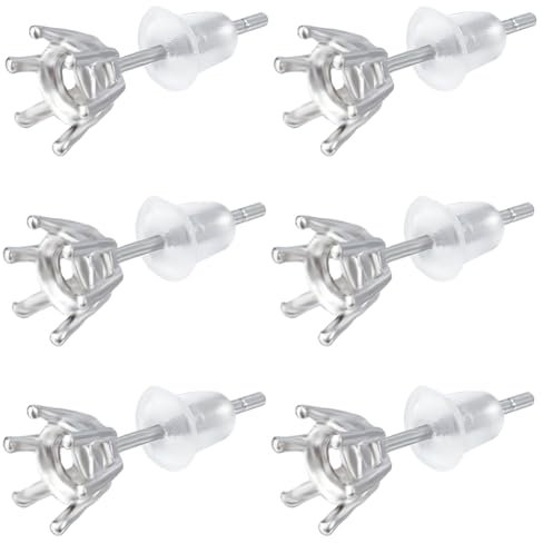 Beebeecraft 1 Box 6 Stück 6 Zinken Ohrring Rohling Aus Sterlingsilber Mit Sechseckigen Krallen Cabochon Fassungen Für Ohrstecker Ohrringe Mit 6 Stück Ohrmuttern Für Die Herstellung von DIY