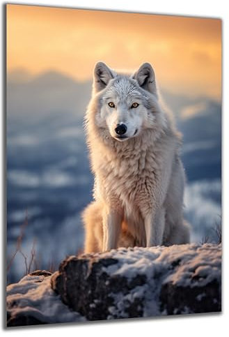 DARO Design - Wand-Bild auf 6mm HDF 70x50 cm weißer Wolf - Wand-Deko Bilder Geschenk
