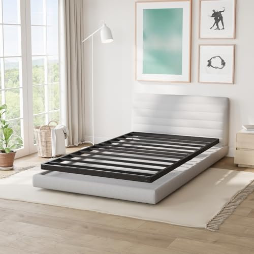 Askeld Twin Bunkie-Board Only, 2 Inch Low Box-Spring with Steel Slats, Quick Lock Metal Frame Bed-Slat Replacement, Noise Free Mattress Surpoort Base, Upholstered Bed Accessories, Black