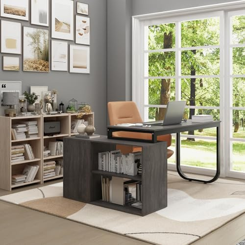 DEZAGCE L-Schreibtisch mit 3 Schubladen, 140 × 105 cm, Dunkelgrau | Platzsparender Eckschreibtisch · Stabiler Metallrahmen · Drei Schubladen · Zwei offene Fächer