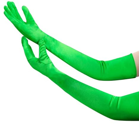Nackiy Lange schwarze Opernhandschuhe für Damen, 1920er Jahre, Satin, dehnbar, Ellenbogenlänge, Party-Handschuhe, Kostüme, Braut, 50,8 cm, Grün , - Zoll
