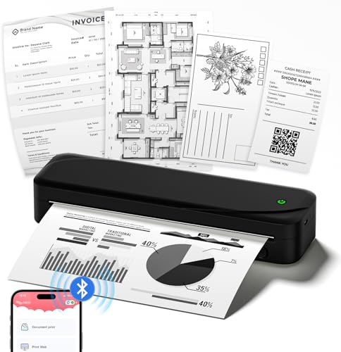 Portable Thermal Printer A4– Wireless Bluetooth Inkless Printer M833 with 300 DPI, Compatible with iPhone, Android & Laptop – Ideal for Home, Office, Study, Business, Travel & 8.5 x 11 US Letter