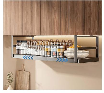 Verstellbares Regal Unter Dem Schrank, Verschiebbares Erweiterbares Hängeregal Aufhängen Unter Dem Regal, Gewürzregal und Organizer für Die Küche Speisekammer Ausziehbares Bücherregal für Schrank(Colo