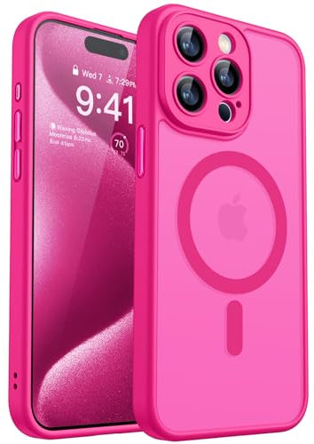 CANSHN 2024 Neu für iPhone 15 Pro Hülle mit Kameraschutz für Magsafe (TOP Militärschutz & Magnetkraft) Extrem Haltbarkeit Hülle iPhone 15 Pro Case Stoßfest, Leuchtend Rosa