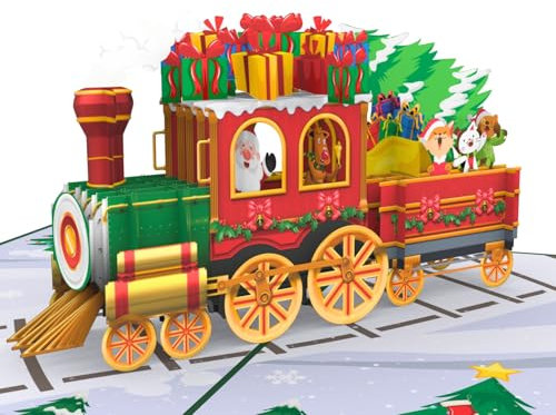 Hartensteler® Pop-Up Weihnachtszugkarten, Weihnachtskarten, 3D Weihnachts-Pop-Up-Karten, Weihnachtskarten für Familienmitglieder, Freunde, Liebhaber, Sie, Ehefrau, Ihn, Ehemann, Mama, Mutter
