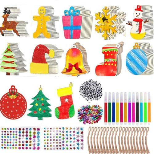 SHJOEE Decorazioni Addobbi Albero di Natale in Legno Ciondolo Albero di Natale per Artigianato Fai-da-Te Ornamenti per Alberi di Natale con Corde Abbellimenti Artigianato per Albero di Natale