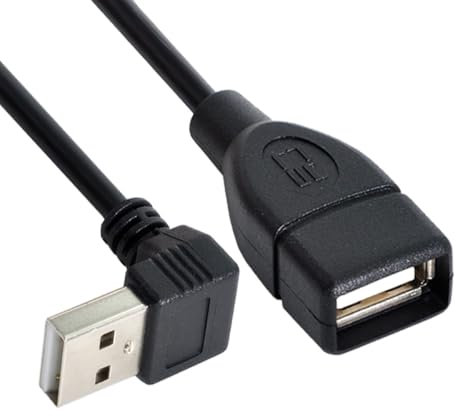 CY Cable USB 2.0 Type-A Male to USB Female M-F Extension Cable 20cm 90 Degree Down Angled Type