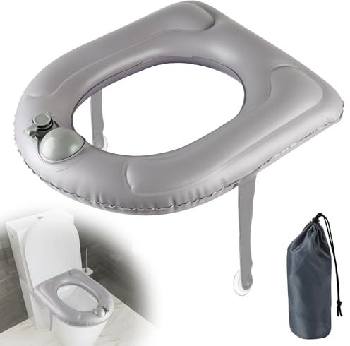 LALAGO 1 Stück Aufblasbares Toilettensitzkissen 44x37x8cm, Aufblasbares Kissen mit Saugnapf, Erhöhtes Toilettensitzerhöhung für Erwachsene, ältere Menschen, Behinderte, Steißbein Schmerzlinderung Grau