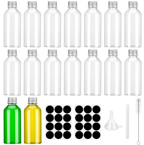 Xialvyu 80ml Shot Flaschen zum Befüllen, 16 Stück Kleine Plastikflaschen Leere Saftflaschen Zum Befüllen mit Deckel Wiederverwendbare Smoothie Flasche mit Trichter for Saft,Milch,und andere Getränke