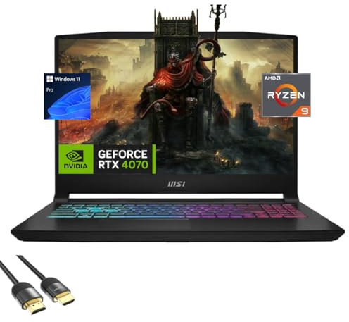 MSI Katana 15 4070 Gaming Laptop, 15.6 144Hz FHD, AMD Ryzen 9-8945HS AI CPU, NVIDIA RTX 4070, 32GB RAM, 2TB SSD, RGB KB, Ethernet, WiFi 6E, USB-C, PDG HDMI Cable, US Version KB, Win 11 Pro
