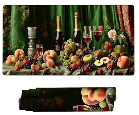 Tapis Souris XXL 1200x600x3mm Tapis de Souris Gaming Verre à vin,Mouse Pad Fruit,Base en Caoutchouc AntidéRapante,Lavable La Tapis Ordinateur Bureau,Etendu Tapis Bureau,pour Bureau Cadeaux XJ-216