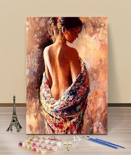 HOLXSW Peinture par Numéros pour Adulte Femme dos nu DIY Peinture Acrylique pour Adultes débutants Facile sur Toile 40×50 cm avec peintures et pinceaux