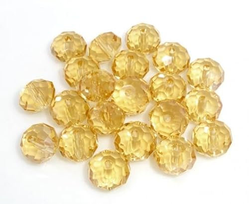 Crystal Glass Faceted Beads, 8mm Round, Gold Champagne, 70-Pack, 1.3mm Hole