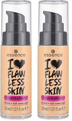 essence I LOVE FLAWLESS SKIN foundation, Nr. 50, langanhaltend, mattierend, sofortiges Ergebnis, matt, vegan, ölfrei, UVA- und UVB-Filter + SPF 20, ohne Parfüm, 2er Pack (30ml)