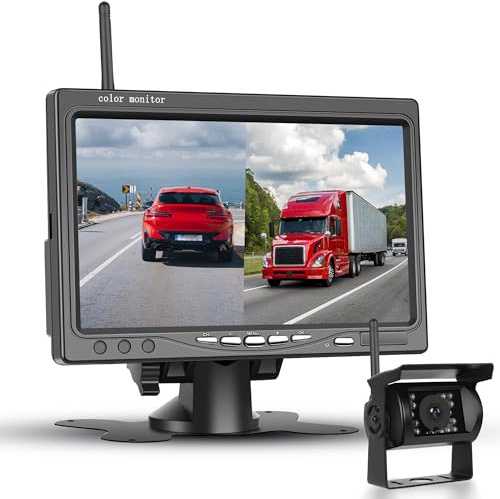 Rückfahrkamera Kabellos Kit, 7 HD Touchscreen Monitor, IP68 wasserdichte Rückfahrkamera mit Nachtsichtfunktion, BSD,Superweitwinkel