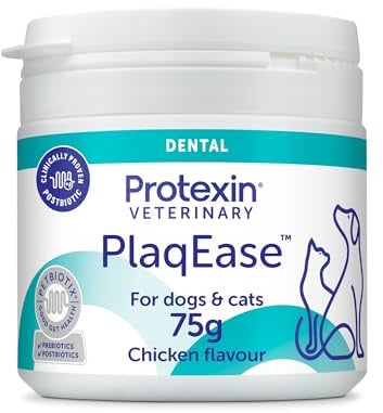Protexin Veterinary PlaqEase Dental Powder for Dogs and Cats, 75g Powder | Helps Reduce Plaque, Tartar and Bad Breath, Easy Daily Dental Care Supplement, Supports Oral Hygiene, Chicken Flavour
