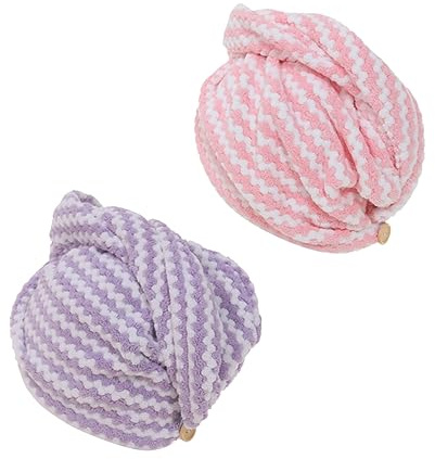 Haartrocknungshaube 2 Stück aus Polyester für Erwachsene und Kinder | Rosa und Violett, Saugfähig und Schnelltrocknend, für Alltag, Zuhause und Fitnessstudio