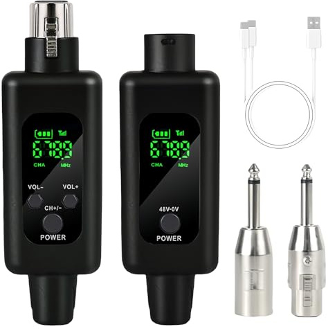 WIYETY Receptor transmisor de micrófono XLR: 2,4 G 1 a 1, adaptador de micrófono inalámbrico para micrófono dinámico, micrófono de condensador, para voz/hablar en público