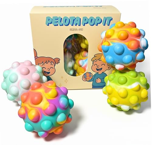Pop It Sensorisches Ball, 4 Stück, sensorisches und entspannendes Spielzeug aus Silikon, für Kinder ab 3 Jahren und Erwachsene, bunt, Fidget Ball Simple Fun