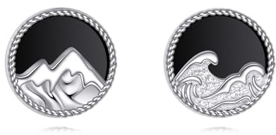 Berg Ozean Ohrstecker S925 Sterling Silber Natürliche Schwarze Onyx Berg Wellen Ohrstecker Runde Ozean Schmuck für Damen Frauen Männer
