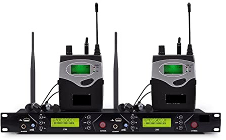 DJ Mixer Controller Wireless In Ear Monitor System Professional Stage Performance In-Ear Monitoring Systems with Two Bodypack Receiver for Streaming/Podcasting/Gaming, Phone, Computer
