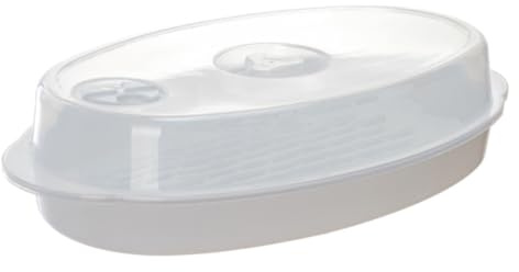 DECORNIJIA Bandeja para Vaporera Microondas con Tapa Recipiente Cocina Vapor PP Seguro Práctico para Cocinar al Vapor Pescado y Bollos Frescos Retiene Humedad Fácilmente