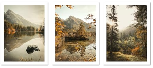 ARTFAVES® Poster Set - Herbst See - 3-teilige Bildercollage Wohnzimmer, Schlafzimmer - moderne Wandbilder Natur, Berchtesgaden Hintersee - 30x40 cm - ohne Rahmen