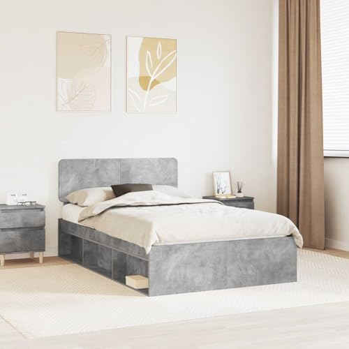 YuuSsea Bettrahmen Kiefernholz Beton-Optik, 120x200 cm, Massivholzbett mit Lattenrost, Modernes Schlafzimmer Möbel, Langlebiges Doppelbett für 2 Personen