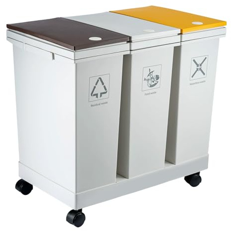 SUNNYNEST 60L Set of 3 Waste Utility Plastic Bins Kitchen Bin Dual Compartment Rubbish Recycling (60L)
