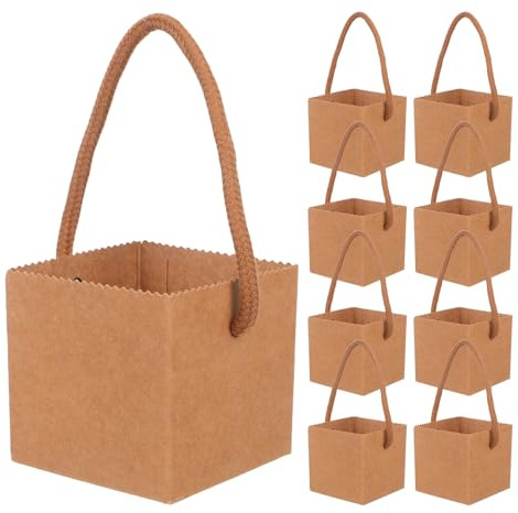 DOITOOL 50Pcs Waterproof Kraft Paper Floral Bags with Handle 2.5X2.5 for Succulent Plants, Flower Bouquet Packaging, Potted Plant Paper Tote Boxes for and Storage