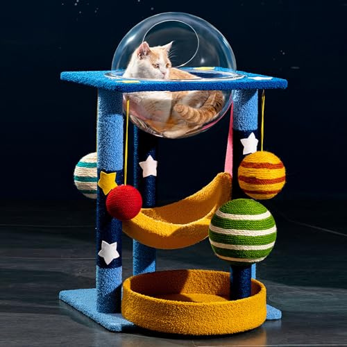 35 Inch Starry Sky Cat Tree Tower | Multi-Layer Cats Furniture with Space Capsule | Cat Bed & House Combined | Durable Cat Scratching Post for Indoor