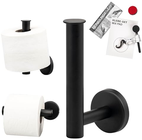 bremermann Bad-Serie Piazza Black - Toilettenpapierhalter 2in1 inkl. Klebeset, Ersatzrollenhalter, Toilettenpapierrollenhalter, WC-Rollenhalter, Toiletpaper Holder, aus Edelstahl matt schwarz