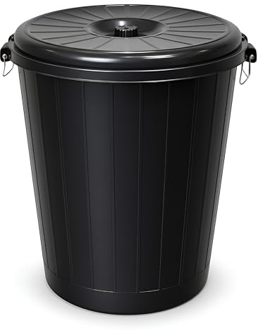 DIVCHI Trash Can for Kitchen 50L Plastic Dustbin for Office | Indoor Outdoor Waste Bin with Side Handles & Steel Lock Large Capacity Rubbish Container for Home Office Bathroom & Laundry (Black, 50L)