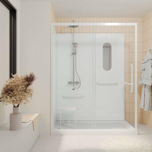 Cabine de douche blanche sécurisée et accessible à tous 160x85x220cm - Mitigeur Thermostatique