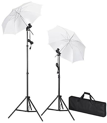 Fotostudio-Set mit weißem Hintergrund 600×300 cm, Aluminium Hintergrundsystem, 2 Tageslichtlampen 24 Watt, Stative, Schirme, Tragetasche, Beleuchtung für Foto, Video, Produktfotografie