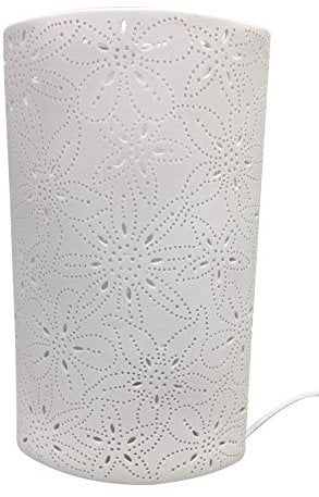 GILDE Tisch Lampe Blumen Design - aus Porzellan weiß mit Loch Muster H 28 cm
